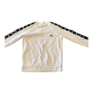Women’s size Medium  Adidas White Long-Sleeve Crew with Black Logo Tape Size